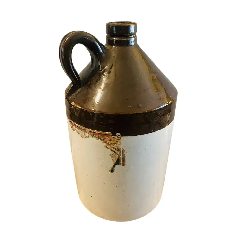 Antique Primitive Stoneware Crock Jug Brown Glaze 12